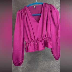 Express Draped Peplum Blouse / Eggplant V-Neck / XS